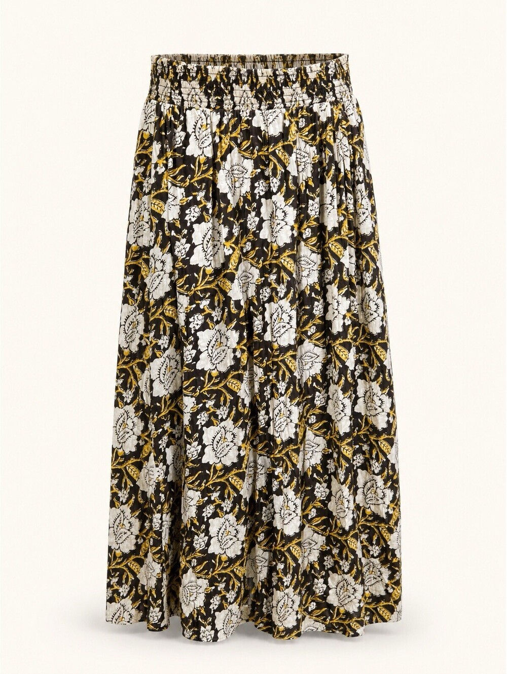 NATURAL LIFE Black Floral Maxi Skirt with White and Gold Print